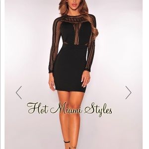 Black Net Long Sleeve Dress Hot Miami Styles